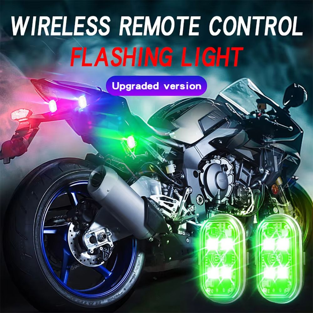 Wireless remote control: aircraft light, navigation light, motorcycle signal light, universal eight-color flashing warning light for automobiles, 4 lights +1 remote control view 2
