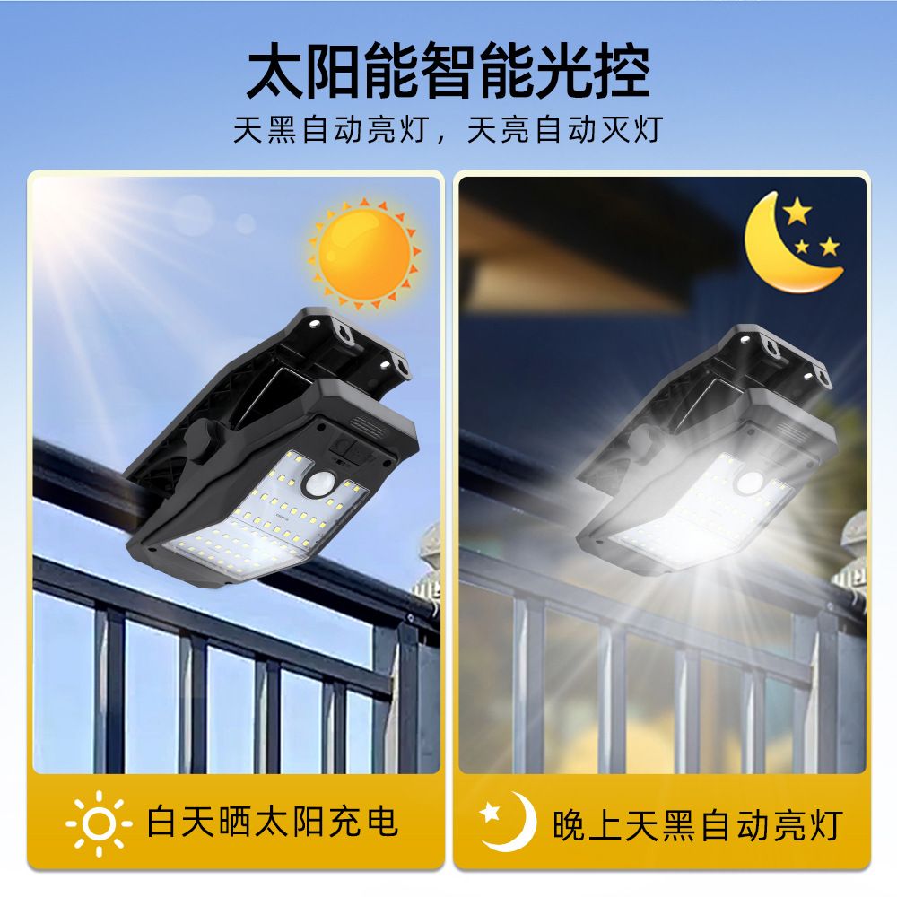 LED ultra-bright solar clip light, outdoor wall lamp, home courtyard lighting lamp, yard fence human body sensor light, three-level lighting mode, solar +USB charging view 2