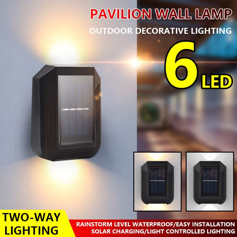 LED solar wall lamps, outdoor decorative garden and courtyard wall lamps, top and bottom light, outdoor decorative fence lamps, one white light and one warm light