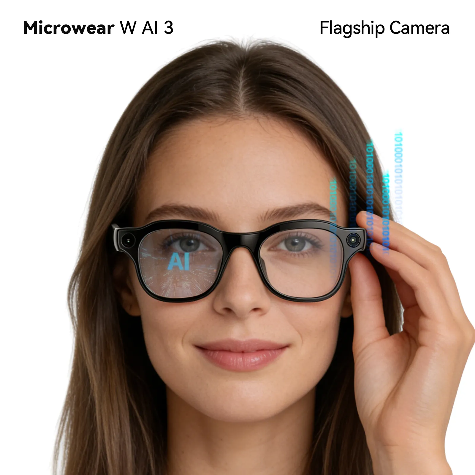 Picture of AI Smart Glasses with 8MP Camera, 16GB Storage & EIS Stabilization - Bluetooth Calling, Large Language Model Support, 3 Interchangeable Lenses, Magnetic Charging, Glossy Black