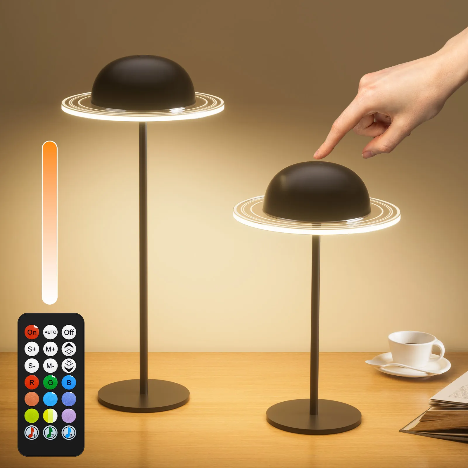 Picture of KIBTOY DX24025 Cordless Table Lamp, Portable LED Desk Lamps, Wine Bottle Lamp 2 IN 1 Upgraded, 3600mAh Rechargeable & Dimmable with Remote, Dynamic Music Sync, for Bedroom, Bars, Outdoor Party, Restaurants, Gifts   （Two packs）
