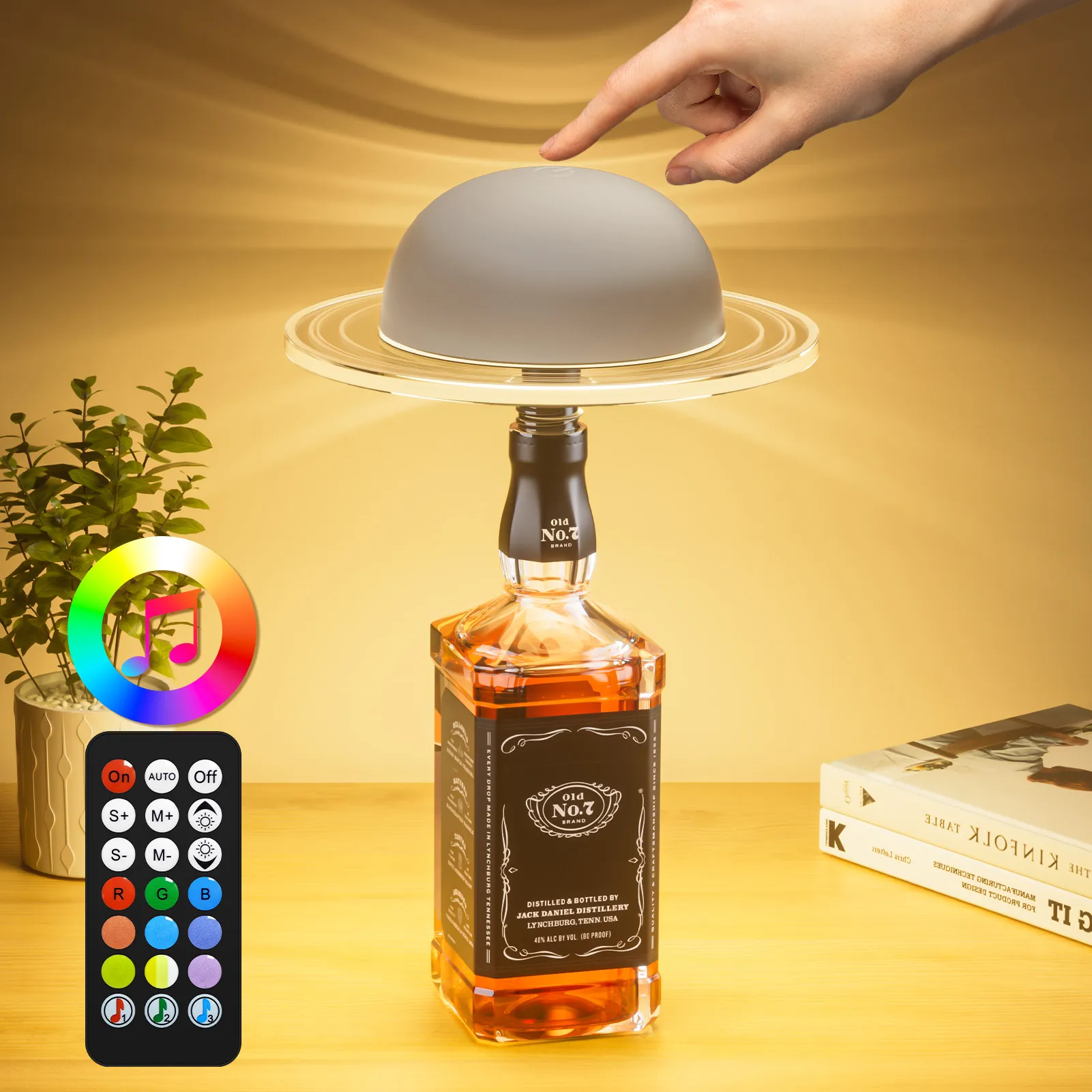 Picture of KIBTOY DX24025-1 Cordless Table Lamp, Portable  Wine Bottle Lamp 2 IN 1 Upgraded, 3600mAh Rechargeable & Dimmable with Remote, Dynamic Music Sync, for Bedroom, Bars, Outdoor Party, Restaurants, Gifts  White（Single packs）
