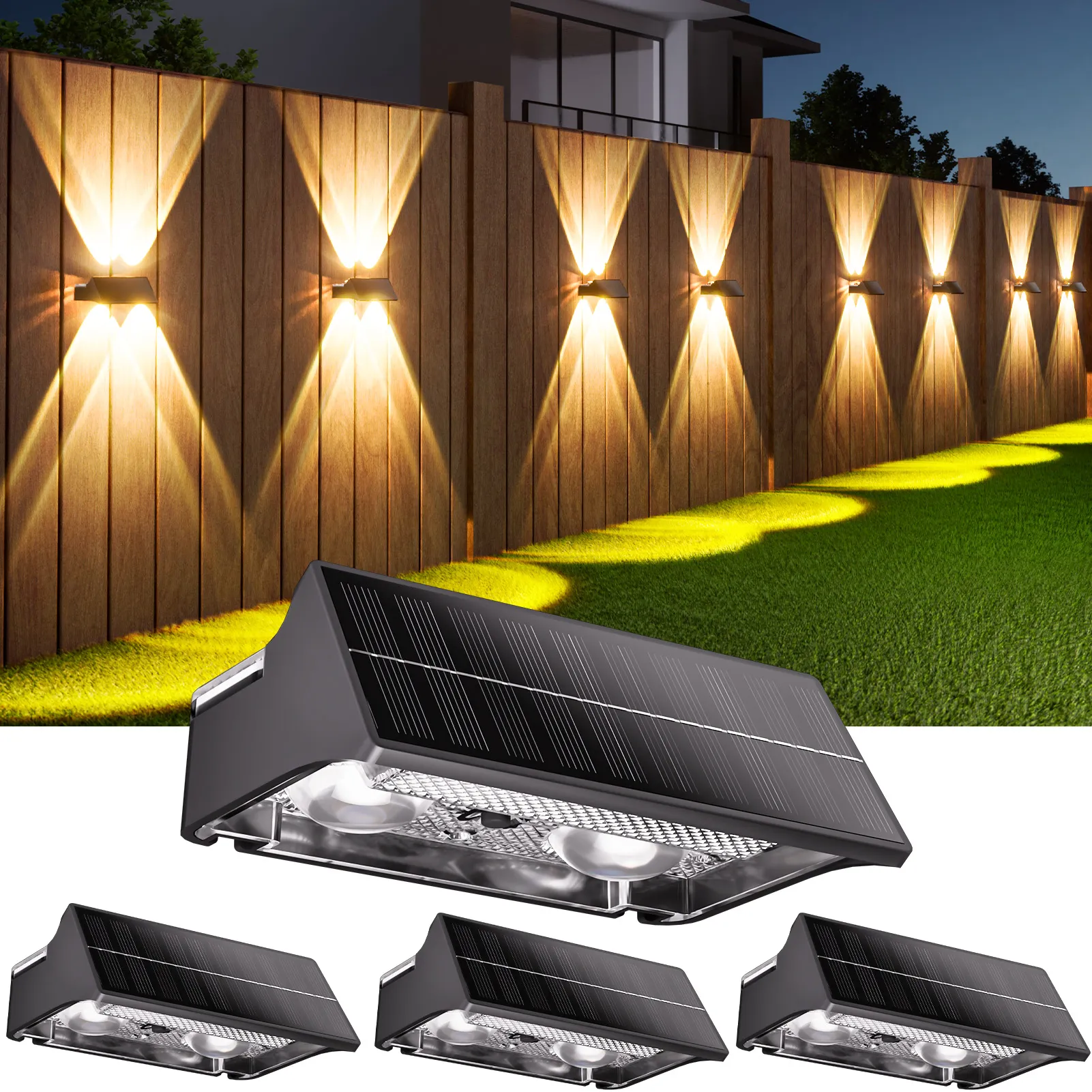 Picture of AIXPI KF04I-S4 Solar Fence Lights 4 Pack, 9 Color Modes Outdoor Bulb Waterproof Led IP65, Solar Outdoor Lights for Backyard/Railing/Step/Wall/Patio/Yard (Black)