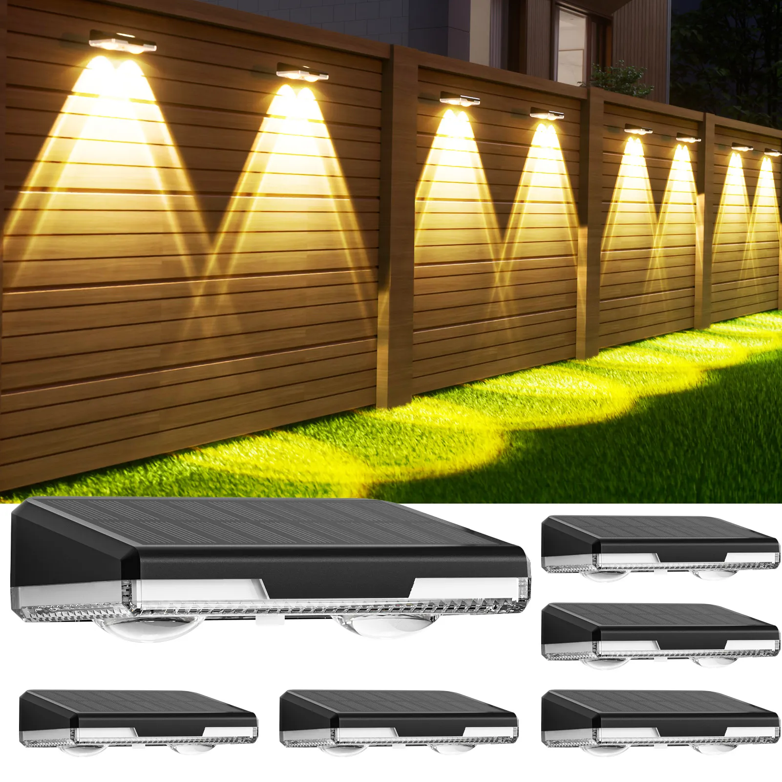 Picture of AIXPI HSG-1836 Solar Fence Lights 6 Pack, 3 Modes Outdoor Bulb Waterproof Led IP65, Solar Outdoor Lights for Backyard/Railing/Step/Wall/Patio/Yard