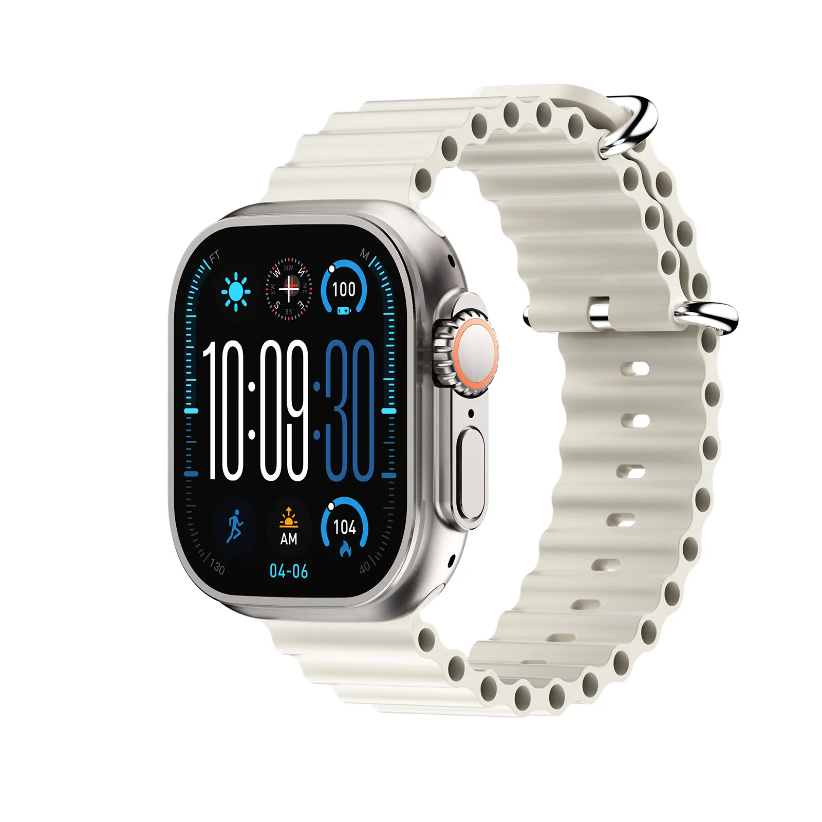 Picture of Titanium Gold ULTRA 5 Plus Smart Watch, equipped with 2.04-inch AMOLED high-definition screen, delivers vivid 368*448 ultra-fine display. Lightweight 50g zinc alloy body supports IP68 waterproof, wireless charging, Bluetooth call, ChatGPT AI and full-featured WhatsApp message interaction.