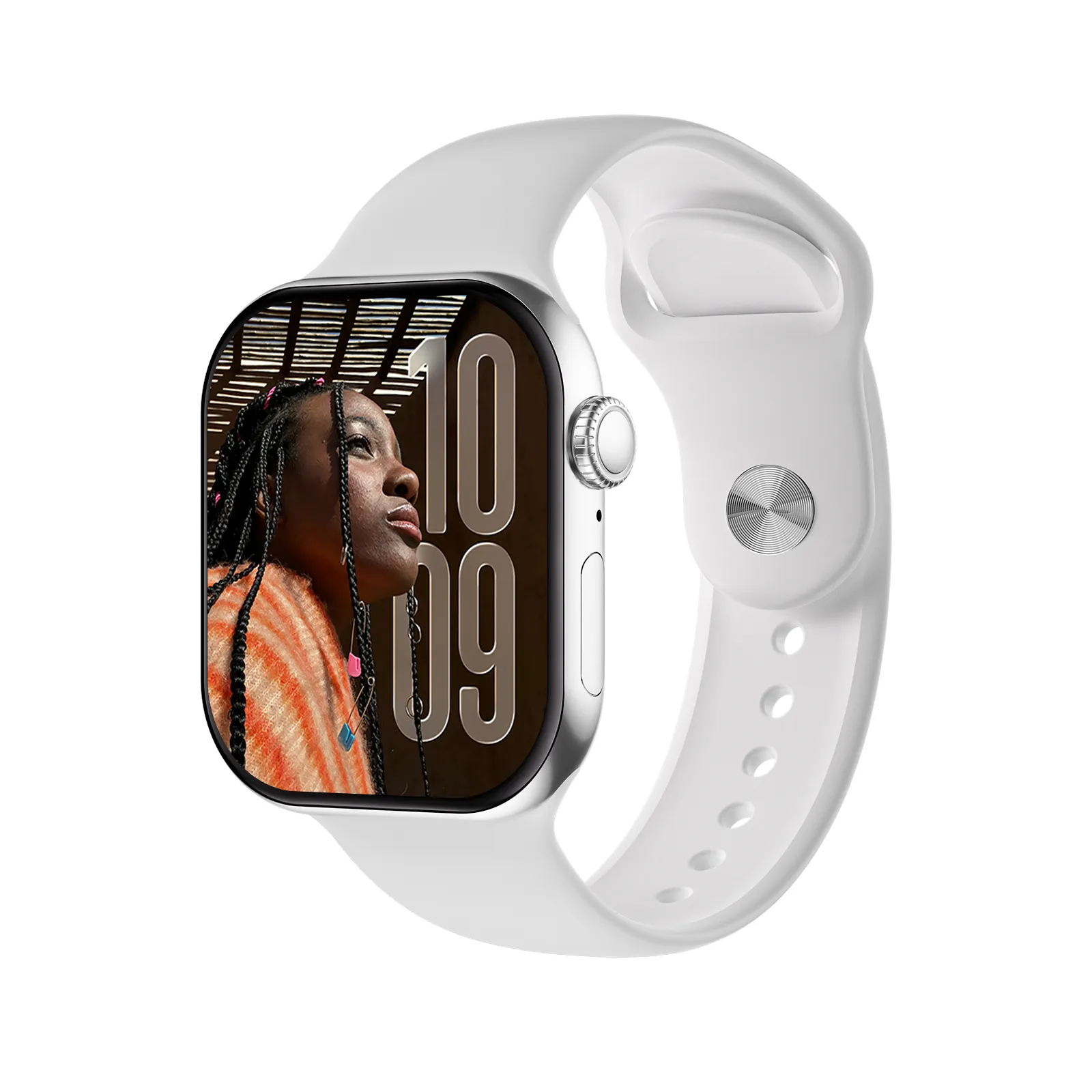 Picture of Silver Watch 11mini Smart Watch, 320*380 high-definition resolution display with delicate zinc alloy frame. Built-in 230mAh battery supporting wireless charging. Features customizable menu, pinch call answer, intelligent translation, noise detection, compass and multiple practical sports functions.