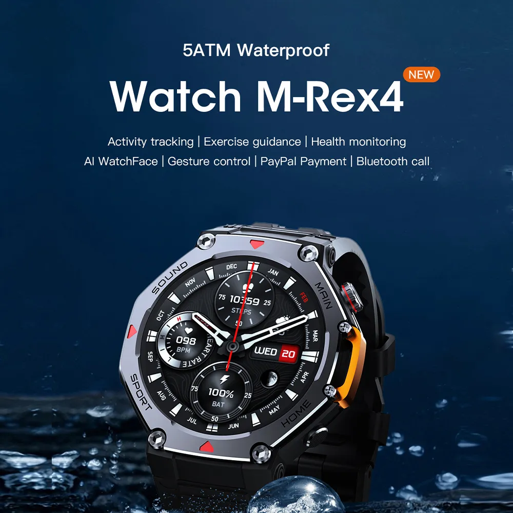 Picture of Green M-Rex4 Smart Watch, 1.43" 360×360 HD TFT Screen, 380mAh Wireless Charging, IP68 Waterproof, Dual-Bluetooth 5.4 Call, ChatGPT & 24H Full Health Monitor with 500+ Free Watch Faces