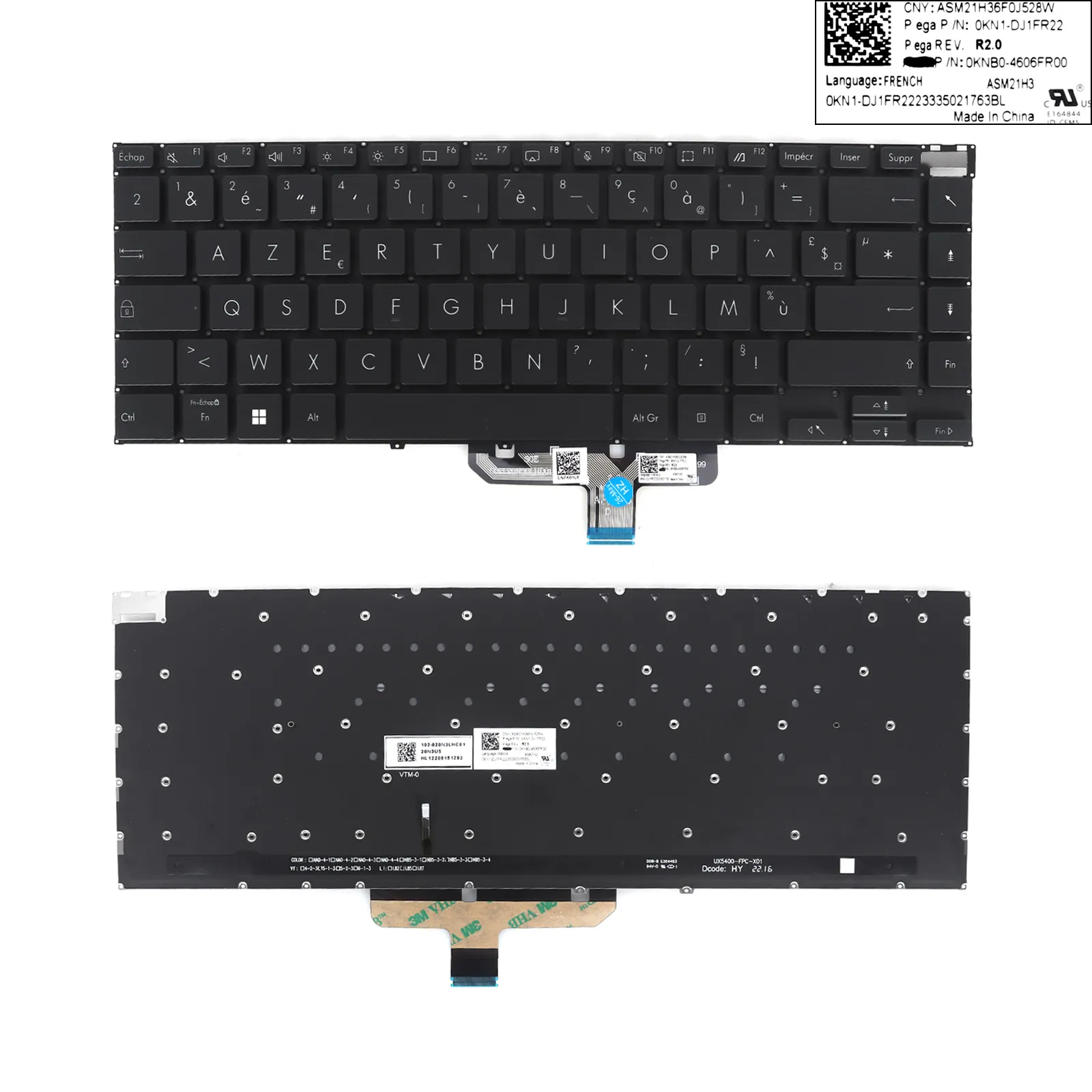 Picture of Laptop French Keyboard forASUS UX5400 Black（Backlit，Without FRAME）	