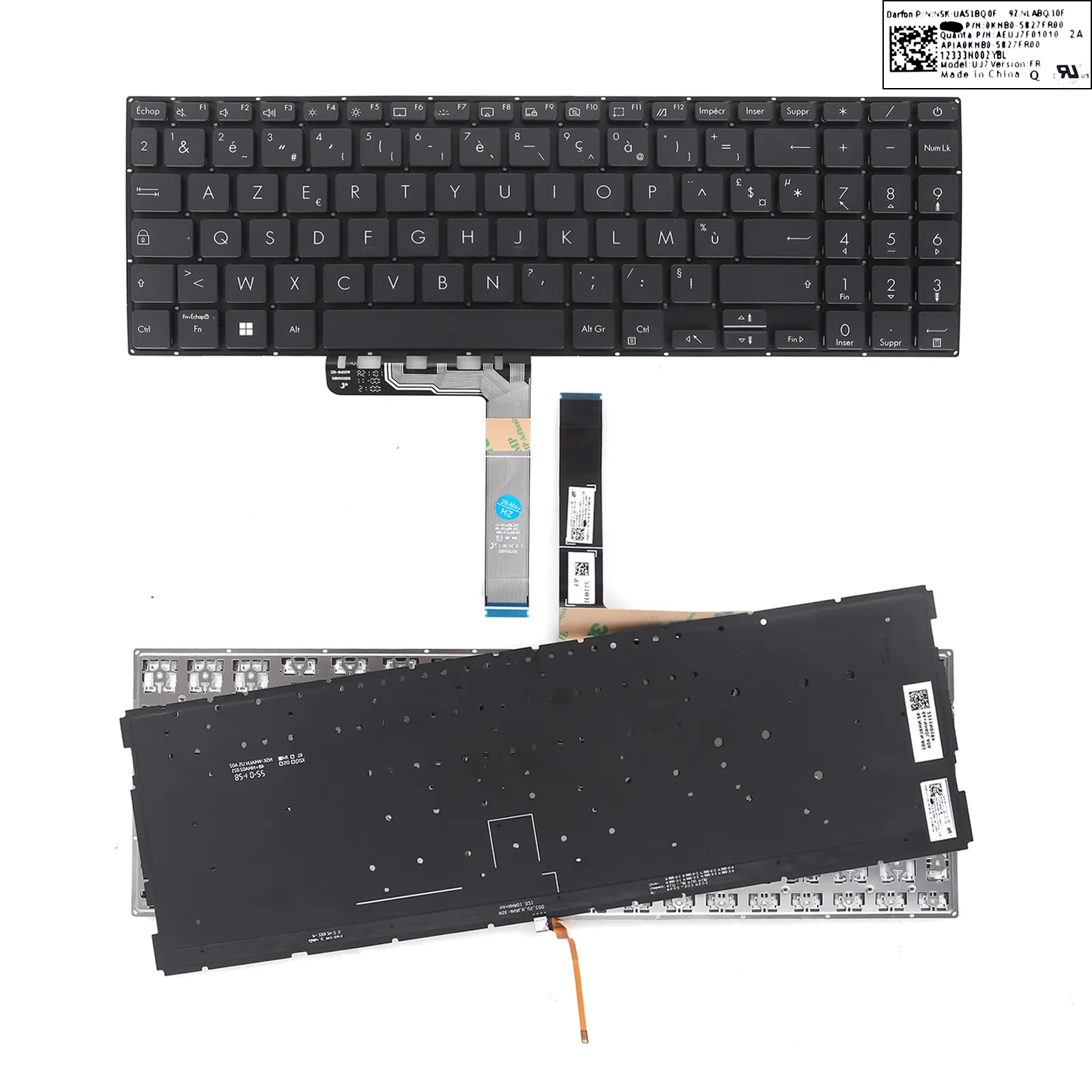 Picture of Laptop French Keyboard forASUS UX535 Black（Backlit，Without FRAME）	
