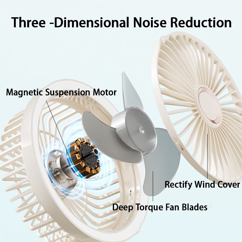 Folding automatic oscillating fan, rechargeable with LED, small wall-mounted desktop fan for dormitories view 2