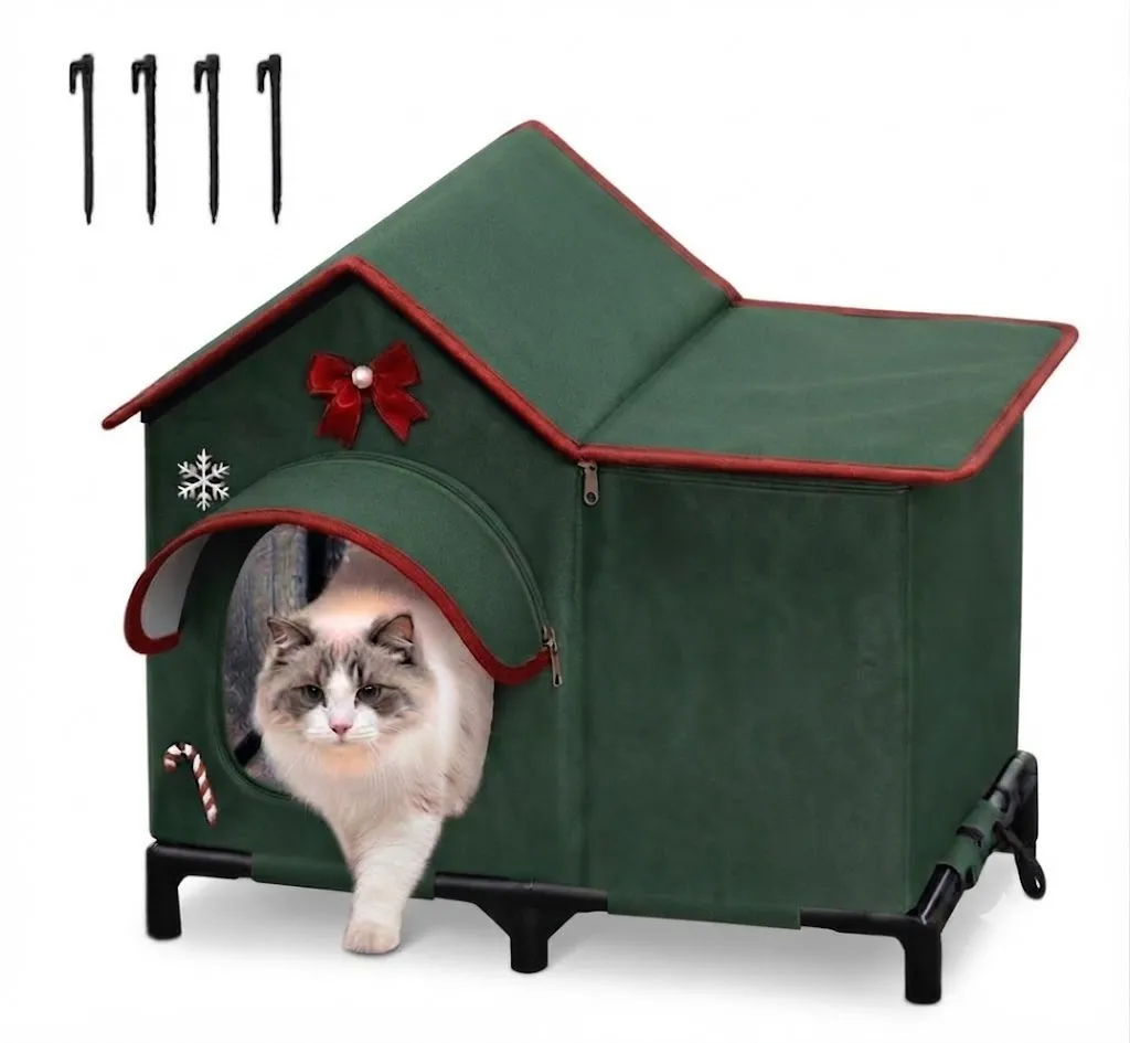 Picture of KIBTOY Pet Products Extra-Wide Heated Cat House for Outside, Outdoor Cat House  Weatherproof Insulated Stray