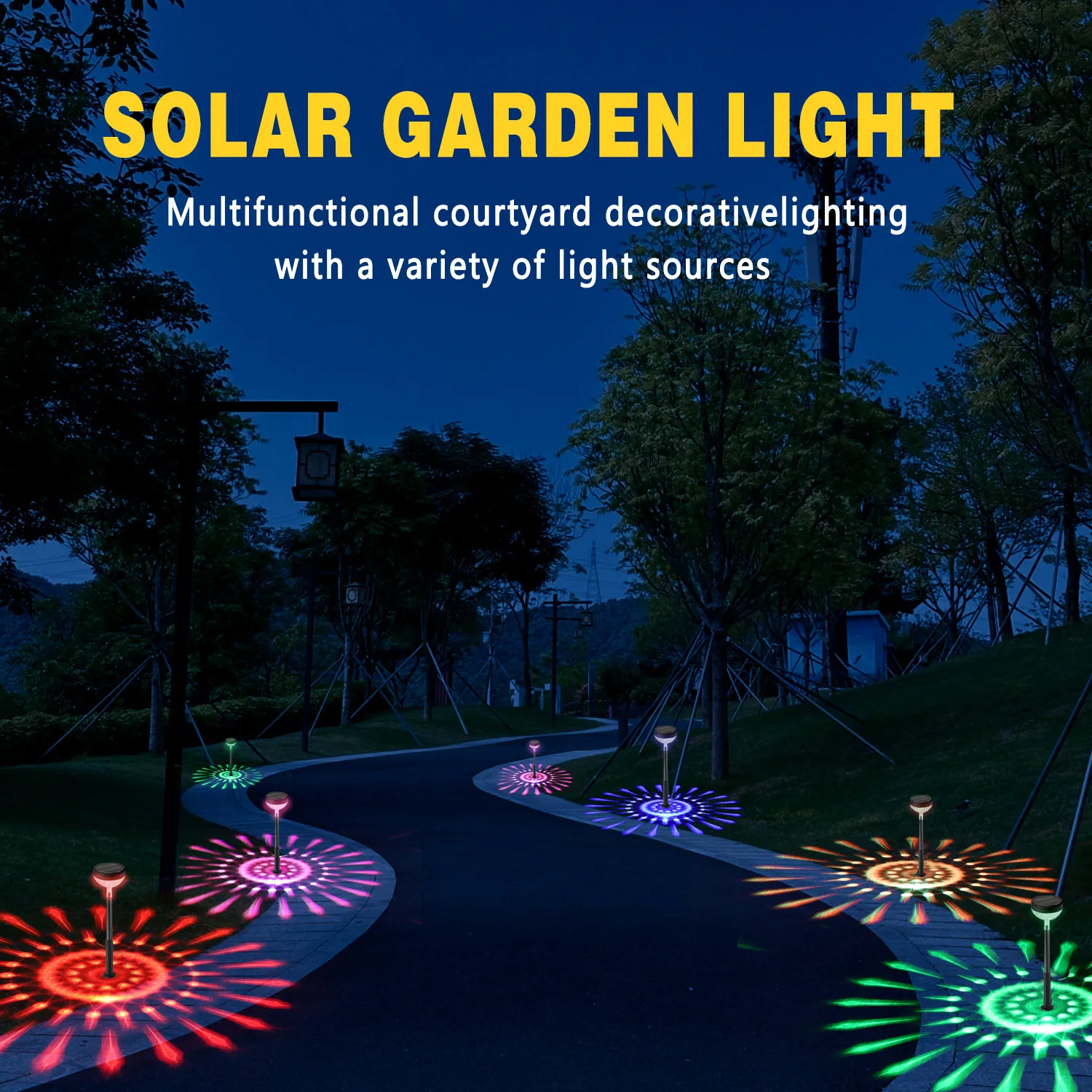 Picture of 2pcs/pot Solar RGB Garden Light Outdoor, Water Drop Projection Lawn Lamp with 7-Color Gradual Change & Color Lock, Waterproof Pathway Stake Light for Yard Holiday Decor